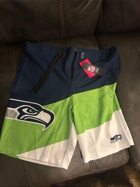 NFL Seattle Seahawks Board Shorts in Navy, Lime & White